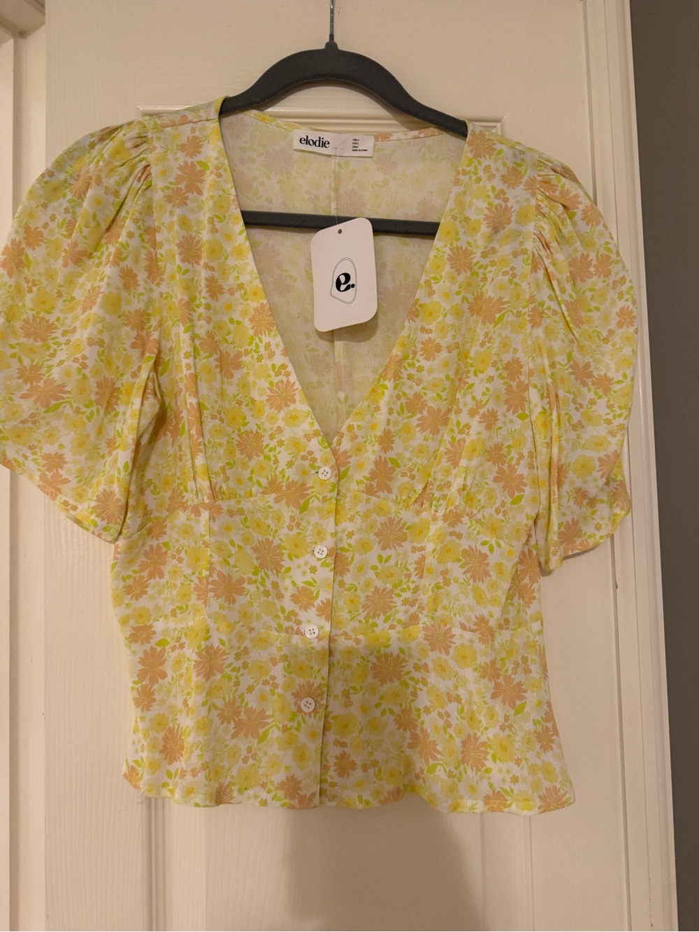 Elodie Yellow & Peach Floral V-Neck Button Blouse